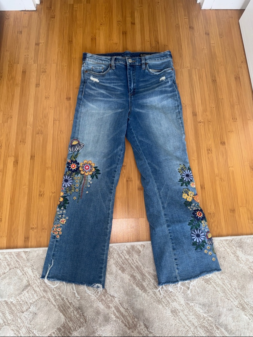 Blank NYC Blue Embroidered Floral Wide-Leg Jeans